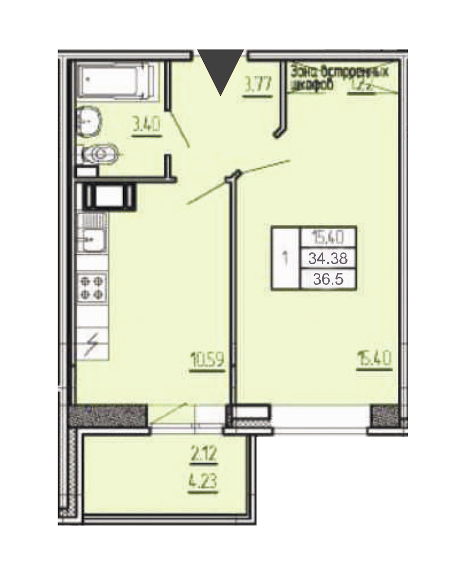 1-комнатная квартира 36.5 м², 7/17 эт., ЖК «Стороны Света»
